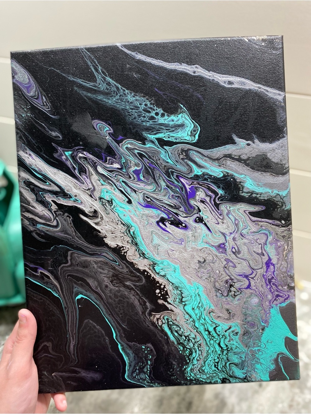 Abstract Black, Silver, and Teal Canvas Art